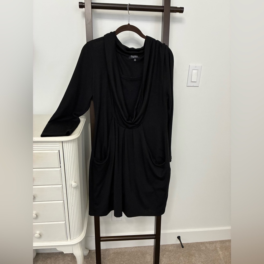Papillon Classic Black dress. Gorgeous draped front. Lightweight knit material
